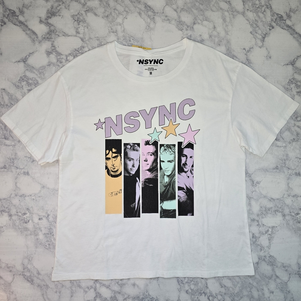 NSYNC Graphic Tee White Medium Relaxed Fit Shortsleeve Band Tee